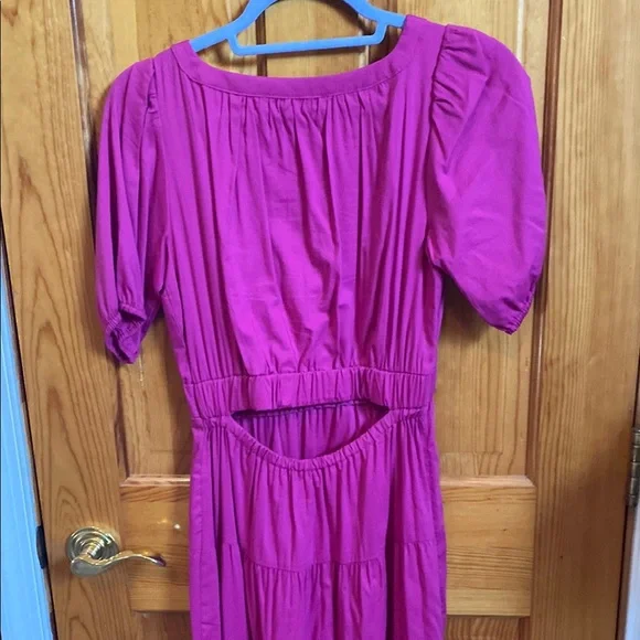 LOFT Pink Midi Sundress with Puff Sleeves and V-Neck - Picture 3 of 3